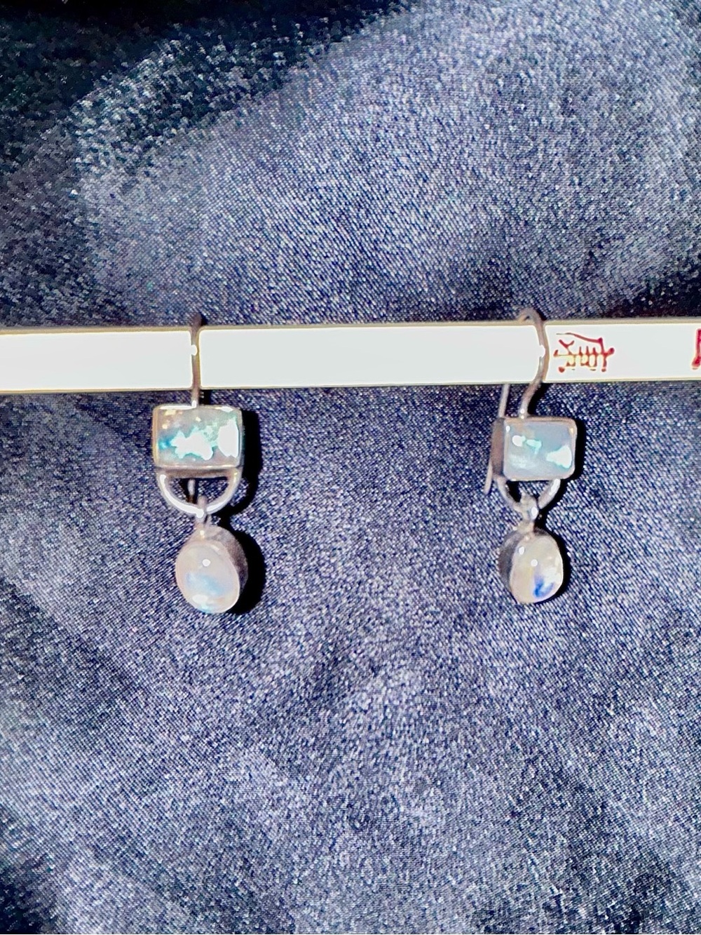 Sterling Silver and Genuine Rainbow Moonstone Dangle Earrings